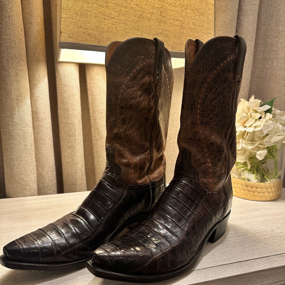 Lucchese Brown Caiman Cowboy Western Boots